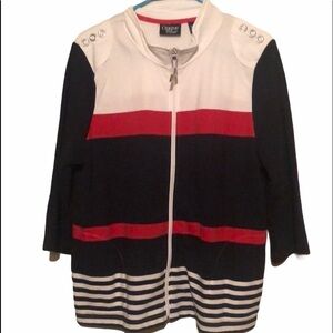 Onque jacket in navy, red, wide stripes. XL